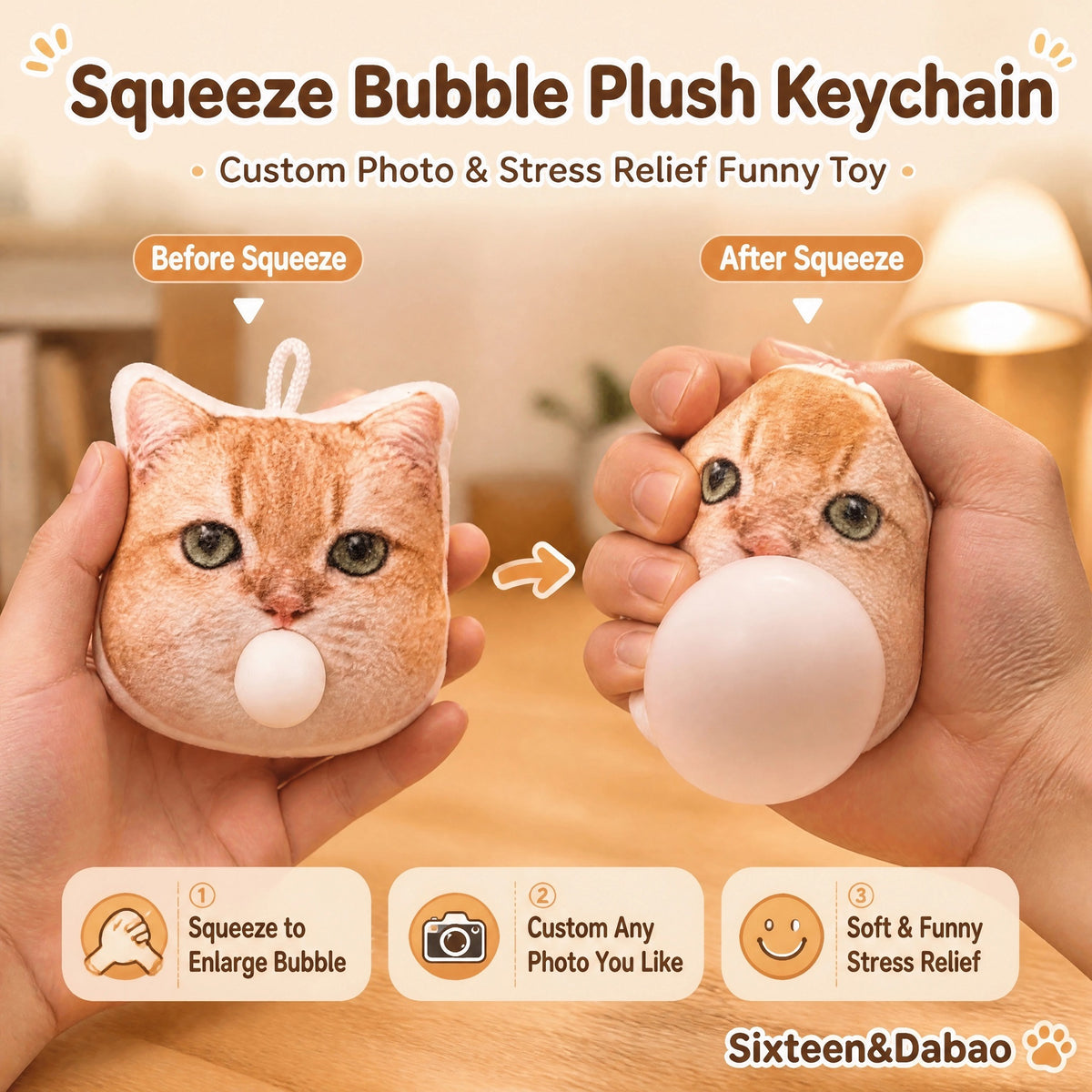 Custom Photo Bubble Squishy – Personalized Stress Relief Toy & Backpack Charm