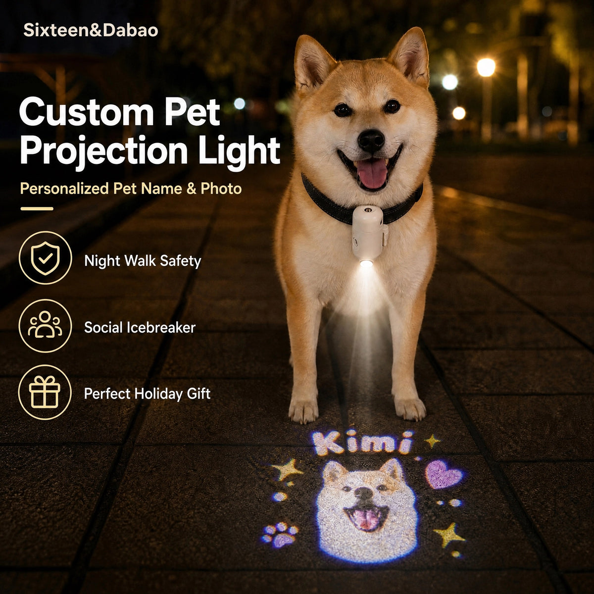 Custom pet portrait collar projector light