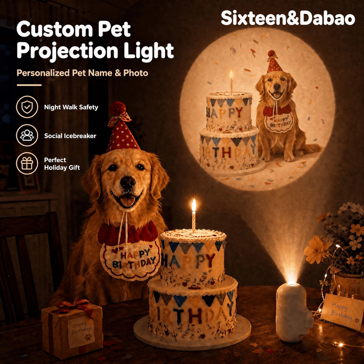 Custom pet portrait collar projector light