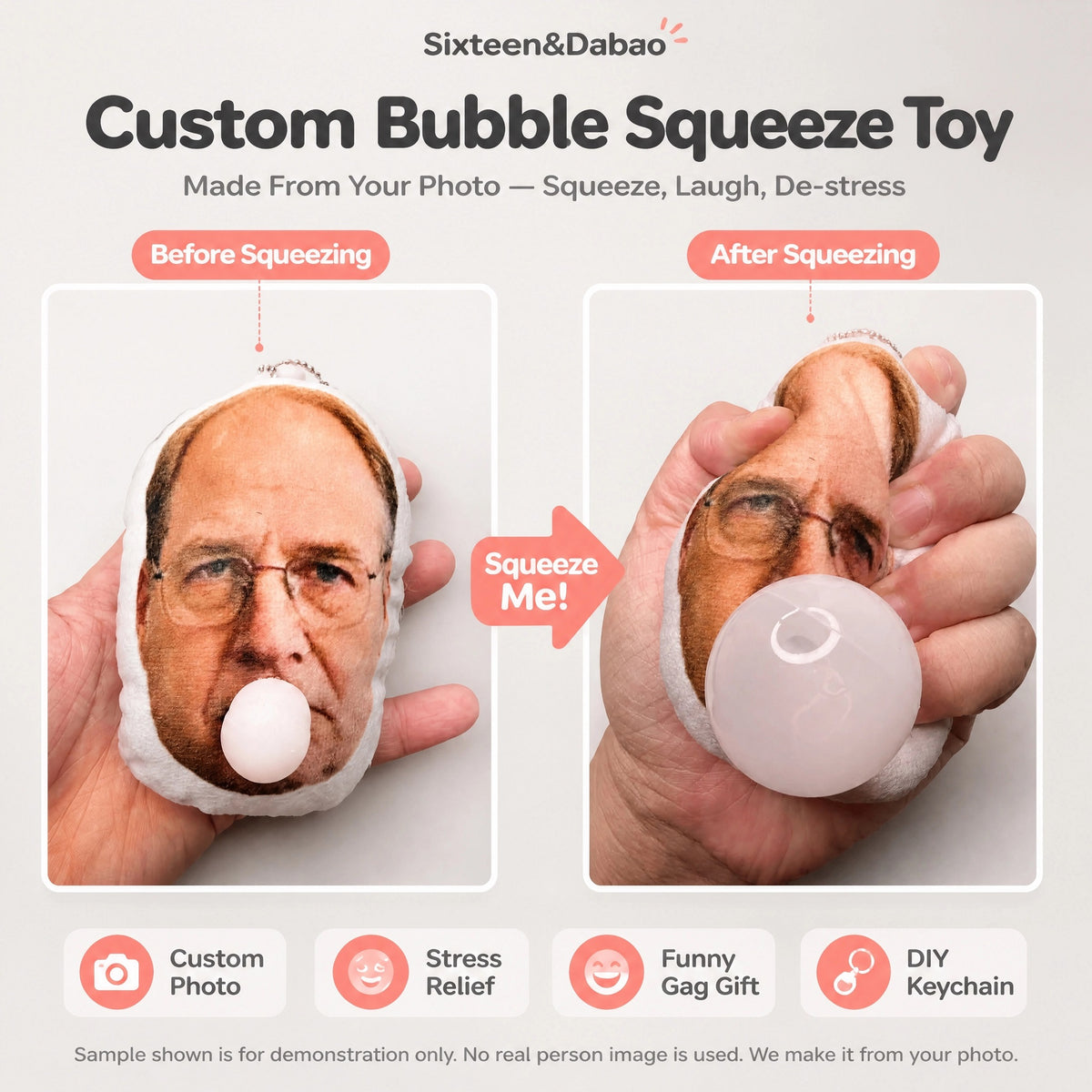 Custom Photo Bubble Squishy – Personalized Stress Relief Toy & Backpack Charm